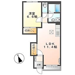 名鉄西尾線 桜井駅 徒歩17分の賃貸アパート 1階1LDKの間取り