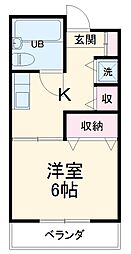 やまざきビル 4階1Kの間取り