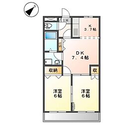 ウエスタンハイム 2LDKの間取図画像