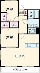 第3桜ハイツ 3階2LDKの間取り