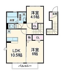 東武伊勢崎線 谷塚駅 徒歩23分の賃貸アパート 2階2LDKの間取り