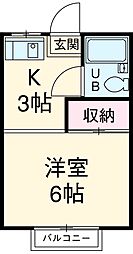 コーポエルム 2階ワンルームの間取り