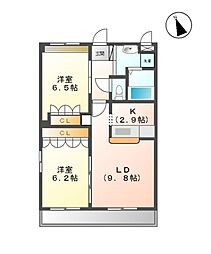 パストラル宮東 2階2LDKの間取り
