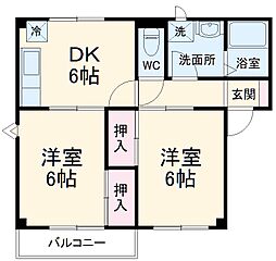 ドミールＢ 1階2DKの間取り