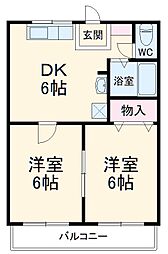 赤尾ハイツ正観寺 1階2DKの間取り