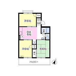 木村ハイツ 2階3DKの間取り