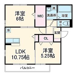 スカイハイムII 2階2LDKの間取り