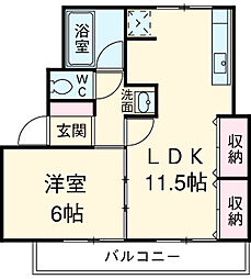 レジデンスカープ請地 3階1LDKの間取り