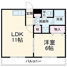 赤尾ハイツ井野 2階1LDKの間取り