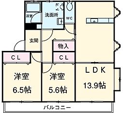 プレイン横山Ｃ 1階2LDKの間取り