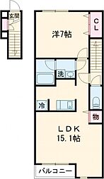 ガーデニアヒルズ 206 2階1LDKの間取り