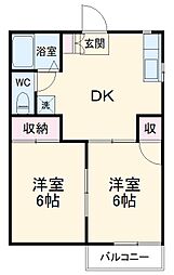 エステートなかざとＣ 1階2DKの間取り