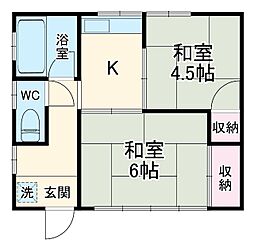 JR信越本線 群馬八幡駅 徒歩18分の賃貸一戸建て 1階2Kの間取り