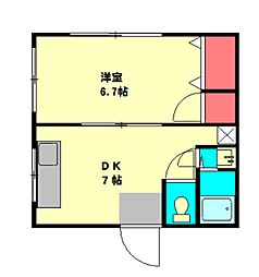 宮本アパート 2階1DKの間取り