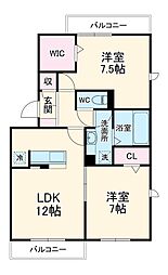 東武伊勢崎線 谷塚駅 徒歩15分の賃貸アパート 2階2LDKの間取り