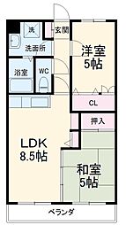 ヴィラリバーサイド 1階2LDKの間取り