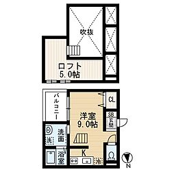 名古屋市営東山線 八田駅 徒歩8分の賃貸アパート 2階ワンルームの間取り