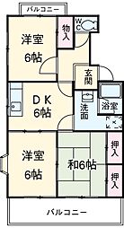 ＧＲＥＥＮ　ＨＯＵＳＥ　ＴＳＵＲＵＴＡ 2階3DKの間取り