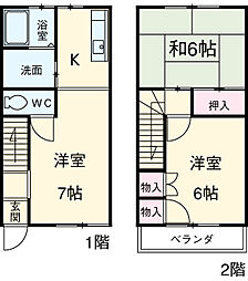京王相模原線 多摩境駅 徒歩16分の賃貸テラスハウス 1階2LDKの間取り