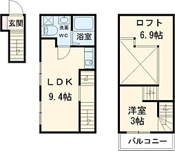 近鉄名古屋線 米野駅 徒歩5分の賃貸アパート 2階1LDKの間取り