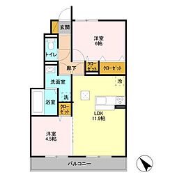 スカイハイツ王子台 1階2LDKの間取り