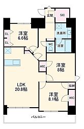名古屋市営東山線 中村日赤駅 徒歩8分の賃貸マンション 9階3LDKの間取り