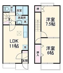 名鉄津島線 甚目寺駅 徒歩7分の賃貸テラスハウス 1階2LDKの間取り