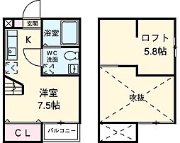 シャンティ中島 1階ワンルームの間取り