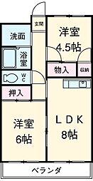 メゾンサンヒル 2階2LDKの間取り