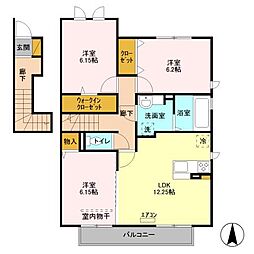 クルクマ・シャローム 2階3LDKの間取り