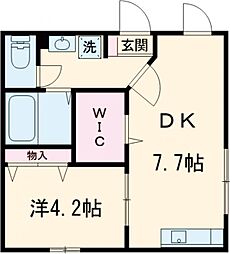 コンフォート 1階1DKの間取り