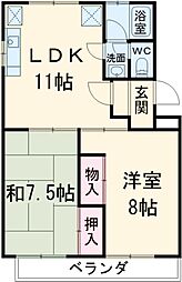 箕ノ手ハイツＢ棟 3階2LDKの間取り