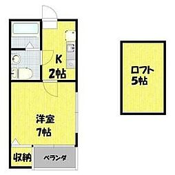 コーポLSR 1階1Kの間取り