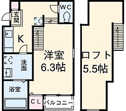 カシミール本陣 1階1Kの間取り