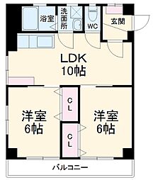 名古屋市営桜通線 桜山駅 徒歩19分の賃貸マンション 3階2LDKの間取り