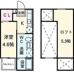 ｌｅ　ｃｏｃｏｎ 2階1Kの間取り