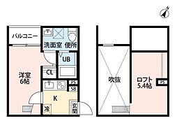 MERMAID　GARDEN 2階1Kの間取り