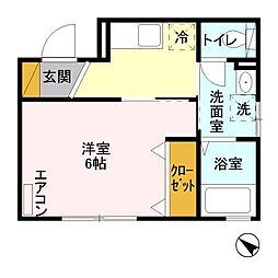 ドルフクレセント参番館 2階1Kの間取り