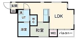 Arie則武 3階1LDKの間取り