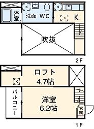 ステラ川西 1階1Kの間取り