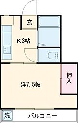 第一ジュネス倉田 3階1Kの間取り