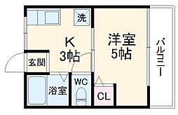 プラネット駒 1Kの間取図画像