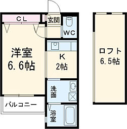 ボヌール本陣 1階1Kの間取り