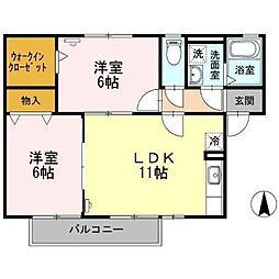 JR中央本線 新守山駅 徒歩16分の賃貸アパート 1階2LDKの間取り