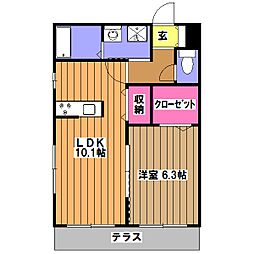 ソレジオＥ 1階1LDKの間取り