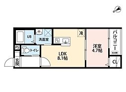 名古屋市営鶴舞線 原駅 徒歩3分の賃貸アパート 3階1LDKの間取り