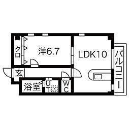 ウエストプレイストクヤマ 1LDKの間取図画像