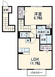 京成本線 勝田台駅 徒歩15分の賃貸アパート 2階1LDKの間取り