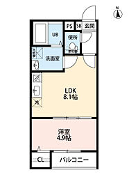 Ｔ．Ａ明前町Ａ棟 2階1LDKの間取り
