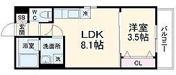 ジュネス内浜町 2階1LDKの間取り
